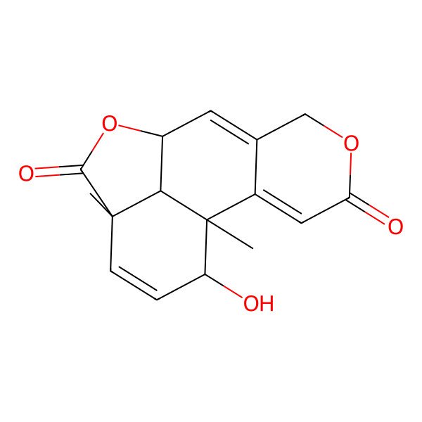 2D Structure of 15-Hydroxy-1,12-dimethyl-5,10-dioxatetracyclo[7.6.1.02,7.012,16]hexadeca-2,7,13-triene-4,11-dione