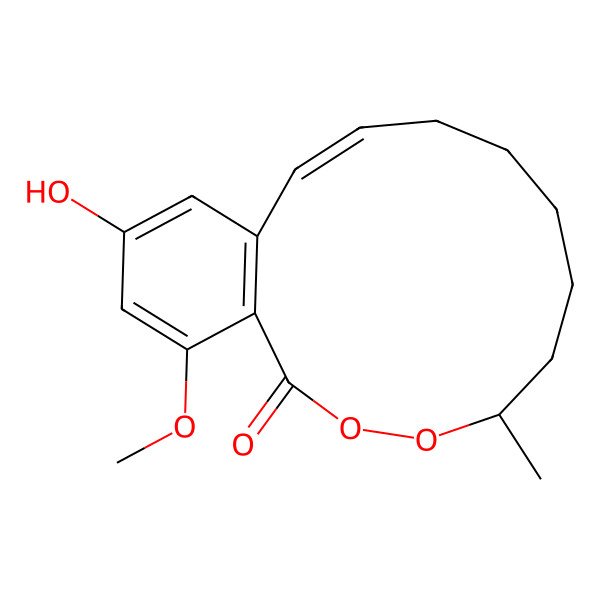 2D Structure of 15-Hydroxy-17-methoxy-5-methyl-3,4-dioxabicyclo[11.4.0]heptadeca-1(13),11,14,16-tetraen-2-one