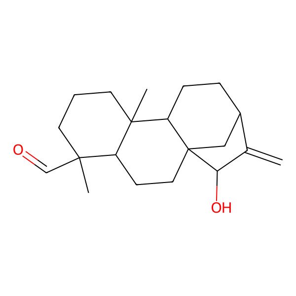 2D Structure of 15-Hydroxy-5,9-dimethyl-14-methylidenetetracyclo[11.2.1.01,10.04,9]hexadecane-5-carbaldehyde