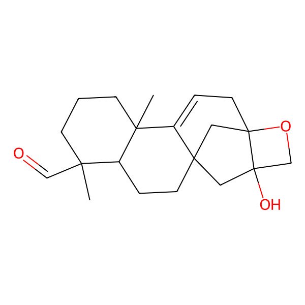 2D Structure of 15-Hydroxy-5,9-dimethyl-17-oxapentacyclo[11.4.1.01,15.04,13.05,10]octadec-3-ene-9-carbaldehyde