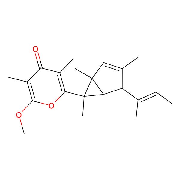 2D Structure of 2-[(1S,4S,5R,6S)-4-[(E)-but-2-en-2-yl]-1,3,6-trimethyl-6-bicyclo[3.1.0]hex-2-enyl]-6-methoxy-3,5-dimethylpyran-4-one