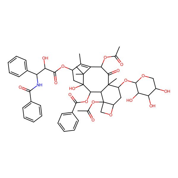 2D Structure of [(1S,3S,4S,7S,10S)-4,12-diacetyloxy-15-(3-benzamido-2-hydroxy-3-phenylpropanoyl)oxy-1-hydroxy-10,14,17,17-tetramethyl-11-oxo-9-[(2S)-3,4,5-trihydroxyoxan-2-yl]oxy-6-oxatetracyclo[11.3.1.03,10.04,7]heptadec-13-en-2-yl] benzoate