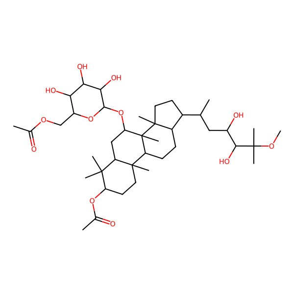 2D Structure of [(2R,3S,4S,5R,6R)-6-[[(3R,5R,7R,8R,9R,10S,13R,14R,17S)-3-acetyloxy-17-[(2R,4R,5S)-4,5-dihydroxy-6-methoxy-6-methylheptan-2-yl]-4,4,8,10,14-pentamethyl-2,3,5,6,7,9,11,12,13,15,16,17-dodecahydro-1H-cyclopenta[a]phenanthren-7-yl]oxy]-3,4,5-trihydroxyoxan-2-yl]methyl acetate