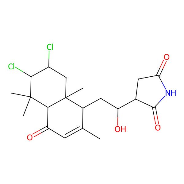 2D Structure of 3-[2-(6,7-dichloro-2,5,5,8a-tetramethyl-4-oxo-4a,6,7,8-tetrahydro-1H-naphthalen-1-yl)-1-hydroxyethyl]pyrrolidine-2,5-dione