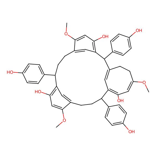 2D Structure of (1E,19Z,21E)-2,10,18-tris(4-hydroxyphenyl)-6,14,22-trimethoxytetracyclo[17.5.1.13,7.111,15]heptacosa-1(25),3,5,7(27),11,13,15(26),19,21-nonaene-4,12,20-triol