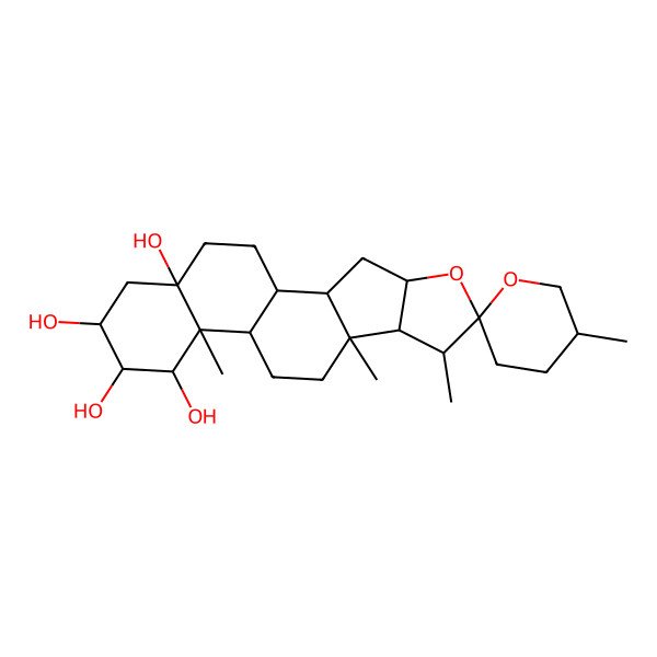 2D Structure of (1S,2S,4S,6R,7S,8R,9S,12S,13S,14S,15R,16R,18S)-5',7,9,13-tetramethylspiro[5-oxapentacyclo[10.8.0.02,9.04,8.013,18]icosane-6,2'-oxane]-14,15,16,18-tetrol