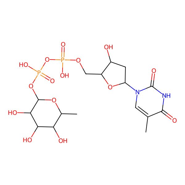 2D Structure of [hydroxy-[[(2R,3R,5R)-3-hydroxy-5-(5-methyl-2,4-dioxopyrimidin-1-yl)oxolan-2-yl]methoxy]phosphoryl] [(2R,3R,4S,5R,6S)-3,4,5-trihydroxy-6-methyloxan-2-yl] hydrogen phosphate
