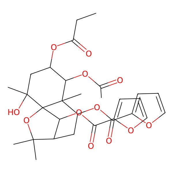 2D Structure of [(1S,2S,4S,5R,6R,7S,9R,12R)-5-acetyloxy-12-(furan-2-carbonyloxy)-2-hydroxy-2,6,10,10-tetramethyl-4-propanoyloxy-11-oxatricyclo[7.2.1.01,6]dodecan-7-yl] furan-2-carboxylate