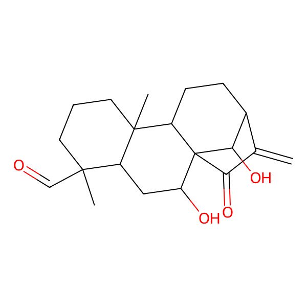2D Structure of 2,16-Dihydroxy-5,9-dimethyl-14-methylidene-15-oxotetracyclo[11.2.1.01,10.04,9]hexadecane-5-carbaldehyde