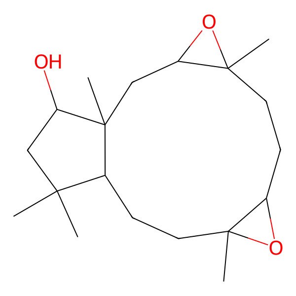 2D Structure of 1,5,10,14,14-Pentamethyl-4,9-dioxatetracyclo[11.3.0.03,5.08,10]hexadecan-16-ol