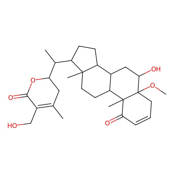 2D Structure of 2-[1-(6-hydroxy-5-methoxy-10,13-dimethyl-1-oxo-6,7,8,9,11,12,14,15,16,17-decahydro-4H-cyclopenta[a]phenanthren-17-yl)ethyl]-5-(hydroxymethyl)-4-methyl-2,3-dihydropyran-6-one