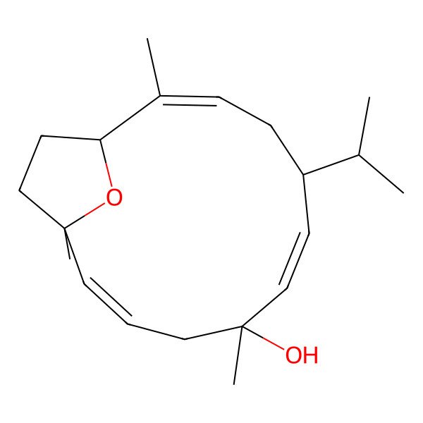 2D Structure of 1,5,11-Trimethyl-8-propan-2-yl-15-oxabicyclo[10.2.1]pentadeca-2,6,10-trien-5-ol