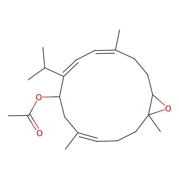 2D Structure of (1,5,11-Trimethyl-8-propan-2-yl-15-oxabicyclo[12.1.0]pentadeca-4,8,10-trien-7-yl) acetate