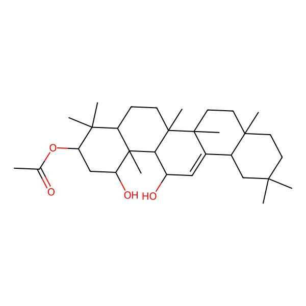 2D Structure of (1,14-Dihydroxy-4,4,6a,6b,8a,11,11,14b-octamethyl-1,2,3,4a,5,6,7,8,9,10,12,12a,14,14a-tetradecahydropicen-3-yl) acetate