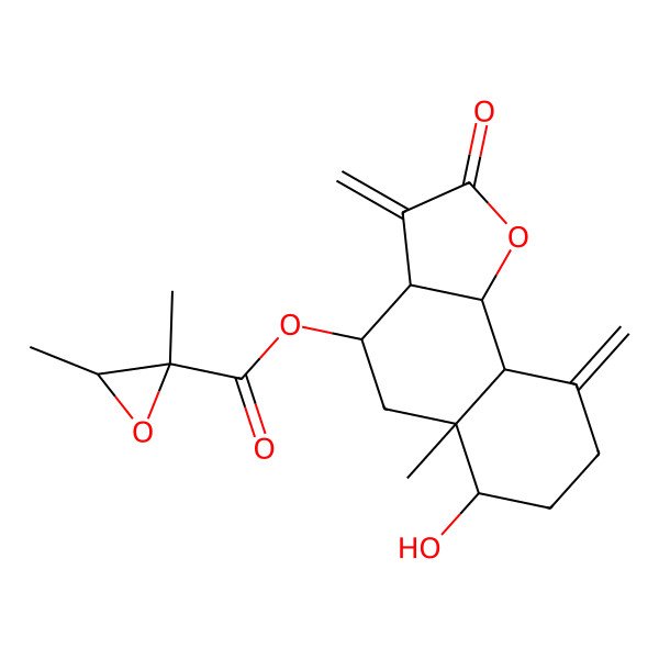 2D Structure of [(3aR,4R,5aR,6R,9aS,9bR)-6-hydroxy-5a-methyl-3,9-dimethylidene-2-oxo-3a,4,5,6,7,8,9a,9b-octahydrobenzo[g][1]benzofuran-4-yl] (2R,3R)-2,3-dimethyloxirane-2-carboxylate
