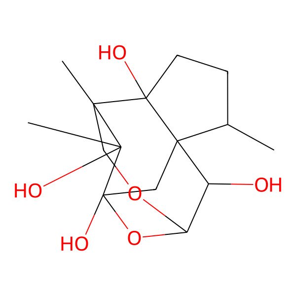 2D Structure of 1,5,13-Trimethyl-9,11-dioxatetracyclo[6.4.1.16,10.02,6]tetradecane-2,8,13,14-tetrol