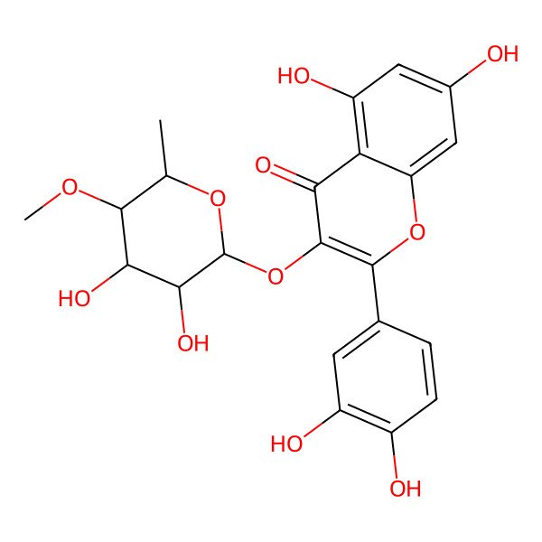 2D Structure of 3-[(2S,3R,4S,5R,6S)-3,4-dihydroxy-5-methoxy-6-methyloxan-2-yl]oxy-2-(3,4-dihydroxyphenyl)-5,7-dihydroxychromen-4-one