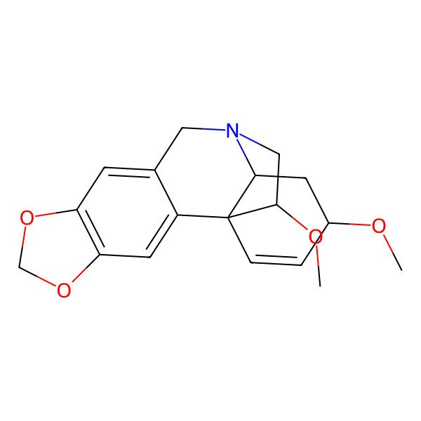 2D Structure of 15,18-Dimethoxy-5,7-dioxa-12-azapentacyclo[10.5.2.01,13.02,10.04,8]nonadeca-2,4(8),9,16-tetraene