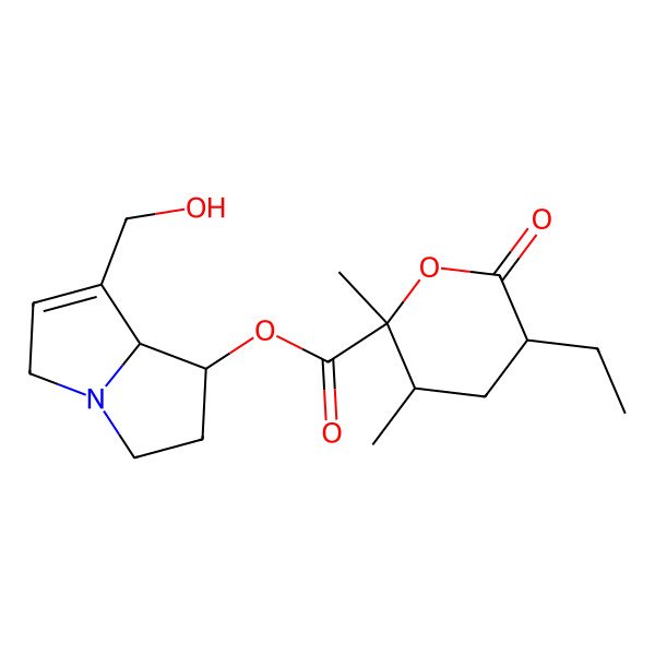 2D Structure of [7-(hydroxymethyl)-2,3,5,8-tetrahydro-1H-pyrrolizin-1-yl] 5-ethyl-2,3-dimethyl-6-oxooxane-2-carboxylate