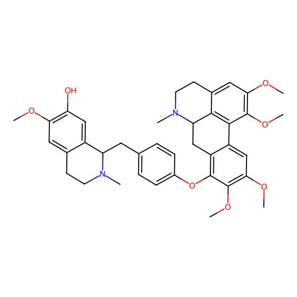 2D Structure of 6-methoxy-2-methyl-1-[[4-[(1,2,9,10-tetramethoxy-6-methyl-5,6,6a,7-tetrahydro-4H-dibenzo[de,g]quinolin-8-yl)oxy]phenyl]methyl]-3,4-dihydro-1H-isoquinolin-7-ol
