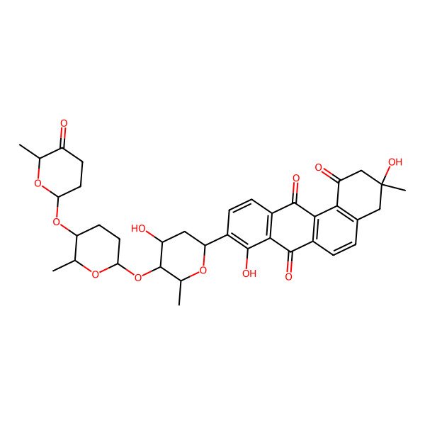 2D Structure of (3R)-3,8-dihydroxy-9-[(2R,4R,5S,6R)-4-hydroxy-6-methyl-5-[(2S,5S,6S)-6-methyl-5-[(2R,6S)-6-methyl-5-oxooxan-2-yl]oxyoxan-2-yl]oxyoxan-2-yl]-3-methyl-2,4-dihydrobenzo[a]anthracene-1,7,12-trione
