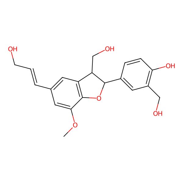 2D Structure of 2-(Hydroxymethyl)-4-[3-(hydroxymethyl)-5-(3-hydroxyprop-1-enyl)-7-methoxy-2,3-dihydro-1-benzofuran-2-yl]phenol