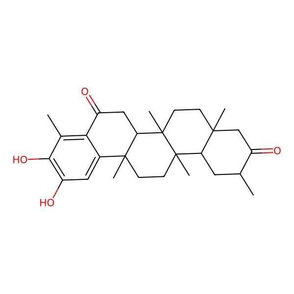 2D Structure of (2R,4aS,6aR,6aR,6bS,14aS,14bR)-10,11-dihydroxy-2,4a,6a,6a,9,14a-hexamethyl-1,2,4,5,6,6b,7,13,14,14b-decahydropicene-3,8-dione