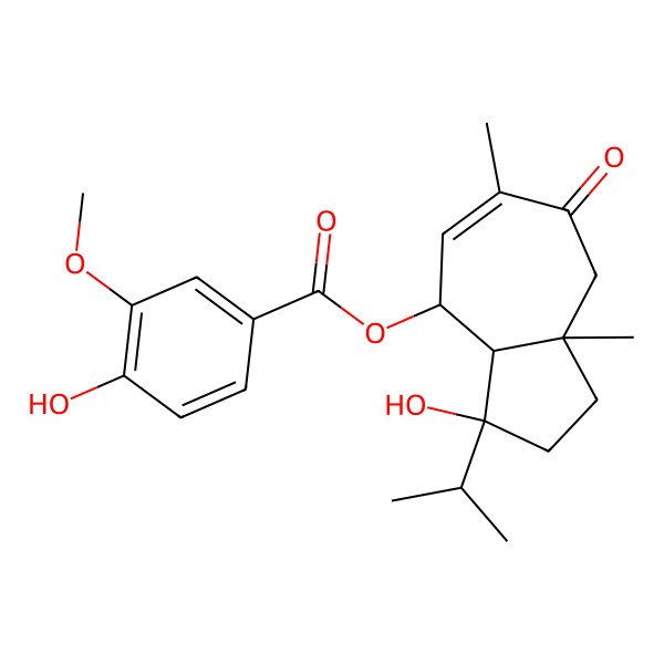 2D Structure of [(3R,3aS,4R,8aR)-3-hydroxy-6,8a-dimethyl-7-oxo-3-propan-2-yl-2,3a,4,8-tetrahydro-1H-azulen-4-yl] 4-hydroxy-3-methoxybenzoate