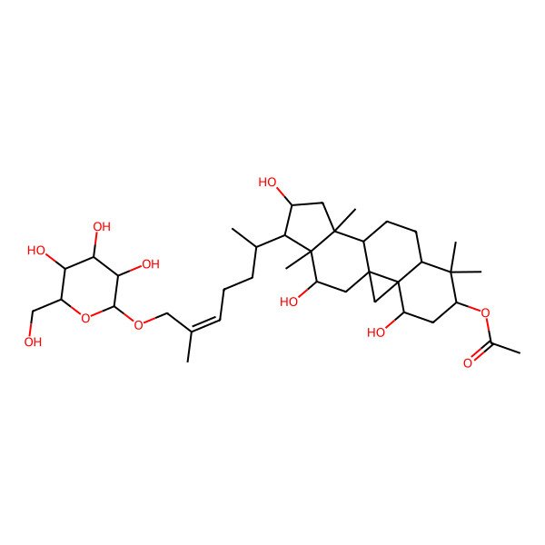 2D Structure of [4,14,17-Trihydroxy-7,7,12,16-tetramethyl-15-[6-methyl-7-[3,4,5-trihydroxy-6-(hydroxymethyl)oxan-2-yl]oxyhept-5-en-2-yl]-6-pentacyclo[9.7.0.01,3.03,8.012,16]octadecanyl] acetate