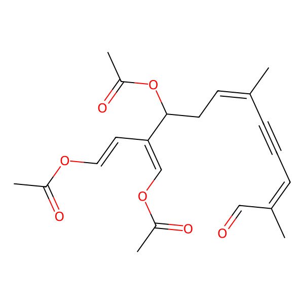 2D Structure of [(1E,3Z,4S,6E,10E)-4-acetyloxy-3-(acetyloxymethylidene)-7,11-dimethyl-12-oxododeca-1,6,10-trien-8-ynyl] acetate