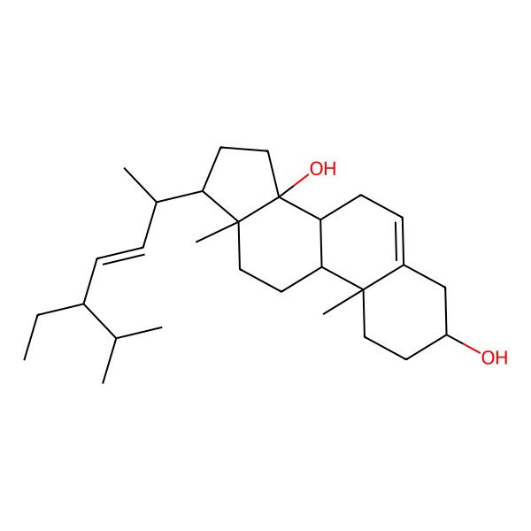 2D Structure of (3S,8R,9S,10R,13R,14R,17R)-17-[(E,2R,5S)-5-ethyl-6-methylhept-3-en-2-yl]-10,13-dimethyl-1,2,3,4,7,8,9,11,12,15,16,17-dodecahydrocyclopenta[a]phenanthrene-3,14-diol