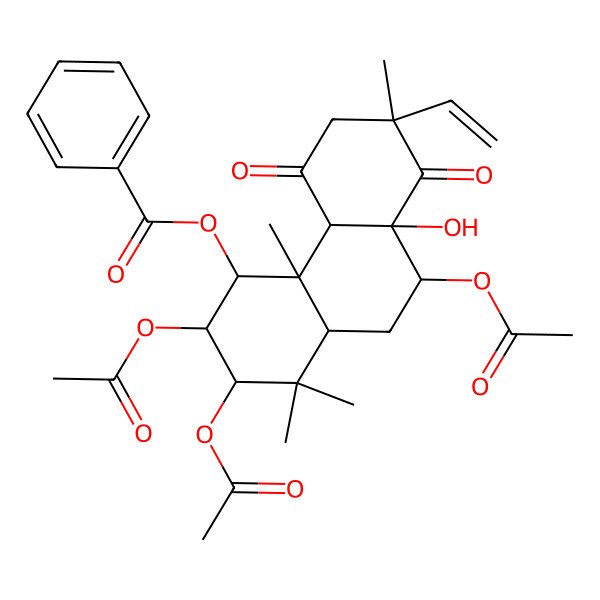 2D Structure of (2,3,9-Triacetyloxy-7-ethenyl-8a-hydroxy-1,1,4a,7-tetramethyl-5,8-dioxo-2,3,4,4b,6,9,10,10a-octahydrophenanthren-4-yl) benzoate