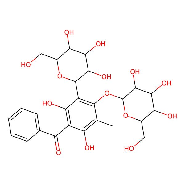 2D Structure of [2,6-Dihydroxy-3-methyl-5-[3,4,5-trihydroxy-6-(hydroxymethyl)oxan-2-yl]-4-[3,4,5-trihydroxy-6-(hydroxymethyl)oxan-2-yl]oxyphenyl]-phenylmethanone