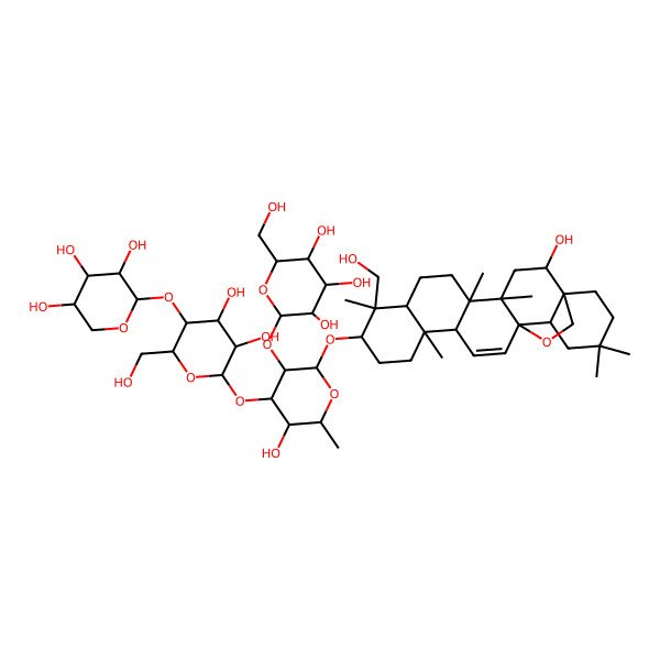 2D Structure of (2R,3R,4S,5S,6R)-2-[(2R,3R,4S,5S,6R)-4-[(2S,3R,4R,5S,6R)-3,4-dihydroxy-6-(hydroxymethyl)-5-[(2R,3R,4S,5R)-3,4,5-trihydroxyoxan-2-yl]oxyoxan-2-yl]oxy-5-hydroxy-2-[[(1S,2S,4S,5R,8R,9R,10S,13S,14R,17S,18S)-2-hydroxy-9-(hydroxymethyl)-4,5,9,13,20,20-hexamethyl-24-oxahexacyclo[15.5.2.01,18.04,17.05,14.08,13]tetracos-15-en-10-yl]oxy]-6-methyloxan-3-yl]oxy-6-(hydroxymethyl)oxane-3,4,5-triol