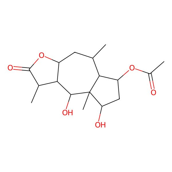 2D Structure of (8,9-Dihydroxy-1,5,8a-trimethyl-2-oxo-1,3a,4,5,5a,6,7,8,9,9a-decahydroazuleno[6,5-b]furan-6-yl) acetate