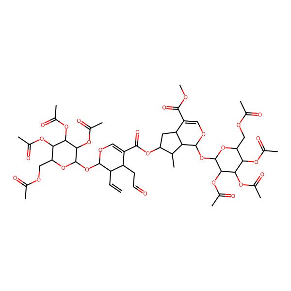 2D Structure of methyl 6-[3-ethenyl-4-(2-oxoethyl)-2-[3,4,5-triacetyloxy-6-(acetyloxymethyl)oxan-2-yl]oxy-3,4-dihydro-2H-pyran-5-carbonyl]oxy-7-methyl-1-[3,4,5-triacetyloxy-6-(acetyloxymethyl)oxan-2-yl]oxy-1,4a,5,6,7,7a-hexahydrocyclopenta[c]pyran-4-carboxylate