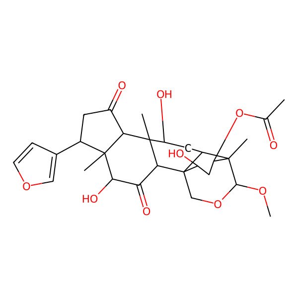 2D Structure of [6-(Furan-3-yl)-4,11,18-trihydroxy-15-methoxy-5,10,14-trimethyl-3,8-dioxo-16-oxapentacyclo[12.3.3.01,13.02,10.05,9]icosan-20-yl] acetate