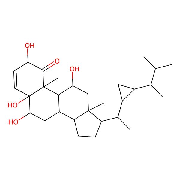 2D Structure of 2,5,6,11-tetrahydroxy-10,13-dimethyl-17-[1-[2-(3-methylbutan-2-yl)cyclopropyl]ethyl]-6,7,8,9,11,12,14,15,16,17-decahydro-2H-cyclopenta[a]phenanthren-1-one