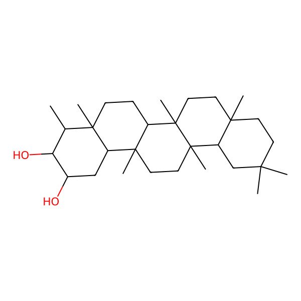 2D Structure of (3R,4R,4aS,6bR,8aR,12aR,14aS)-4,4a,6a,6b,8a,11,11,14a-octamethyl-1,2,3,4,5,6,6a,7,8,9,10,12,12a,13,14,14b-hexadecahydropicene-2,3-diol