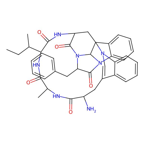 2D Structure of (1S,11S,14S,17S,20S,23S,33R)-11-amino-23-benzyl-17-[(2R)-butan-2-yl]-14-methyl-2,13,16,19,22,25-hexazaheptacyclo[18.11.1.11,22.12,9.03,8.026,31.025,33]tetratriaconta-3,5,7,9(34),26,28,30-heptaene-12,15,18,21,24-pentone
