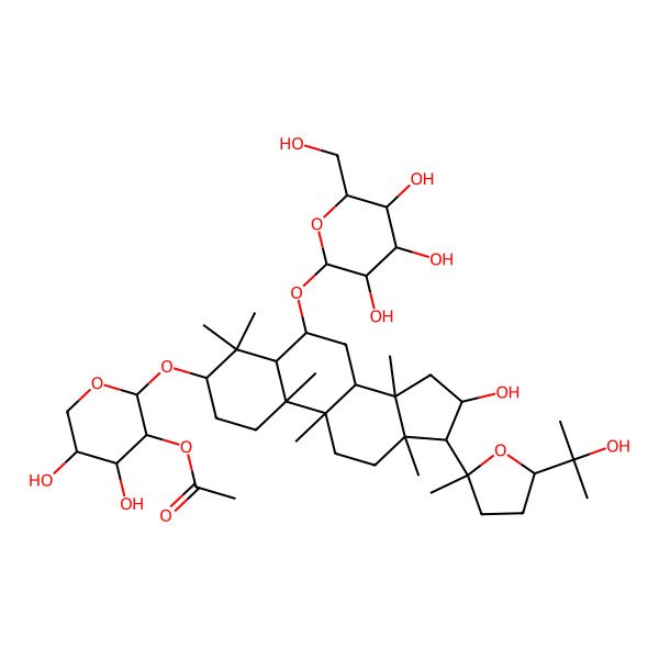 2D Structure of [4,5-Dihydroxy-2-[[16-hydroxy-17-[5-(2-hydroxypropan-2-yl)-2-methyloxolan-2-yl]-4,4,9,10,13,14-hexamethyl-6-[3,4,5-trihydroxy-6-(hydroxymethyl)oxan-2-yl]oxy-1,2,3,5,6,7,8,11,12,15,16,17-dodecahydrocyclopenta[a]phenanthren-3-yl]oxy]oxan-3-yl] acetate