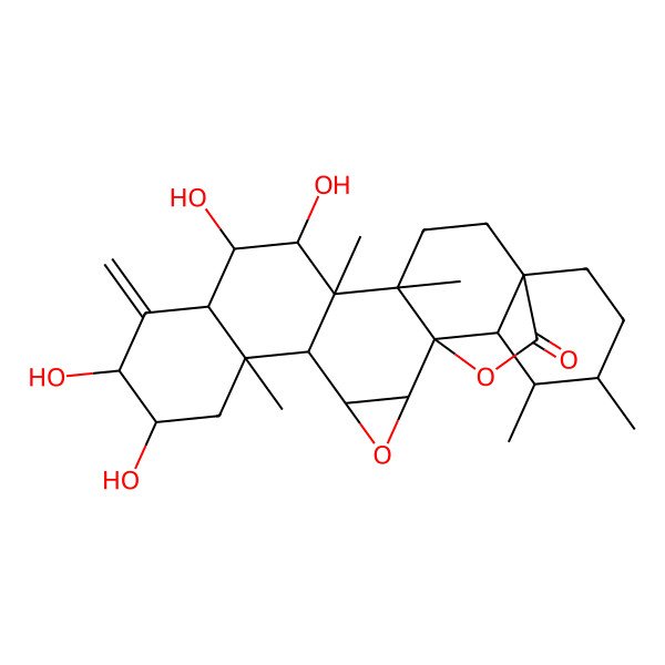 2D Structure of 8,9,12,13-Tetrahydroxy-6,14,15,21,22-pentamethyl-10-methylidene-3,24-dioxaheptacyclo[16.5.2.01,15.02,4.05,14.06,11.018,23]pentacosan-25-one
