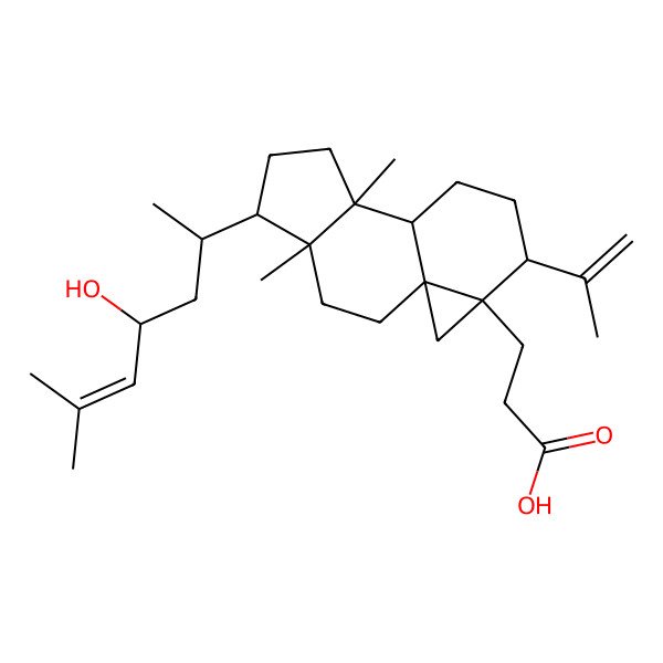2D Structure of 3-[5-(4-Hydroxy-6-methylhept-5-en-2-yl)-4,8-dimethyl-12-prop-1-en-2-yl-13-tetracyclo[7.5.0.01,13.04,8]tetradecanyl]propanoic acid
