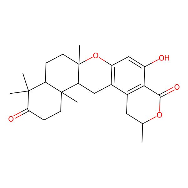 2D Structure of 10-Hydroxy-6,14,18,18,22-pentamethyl-7,13-dioxapentacyclo[12.8.0.03,12.04,9.017,22]docosa-3(12),4(9),10-triene-8,19-dione