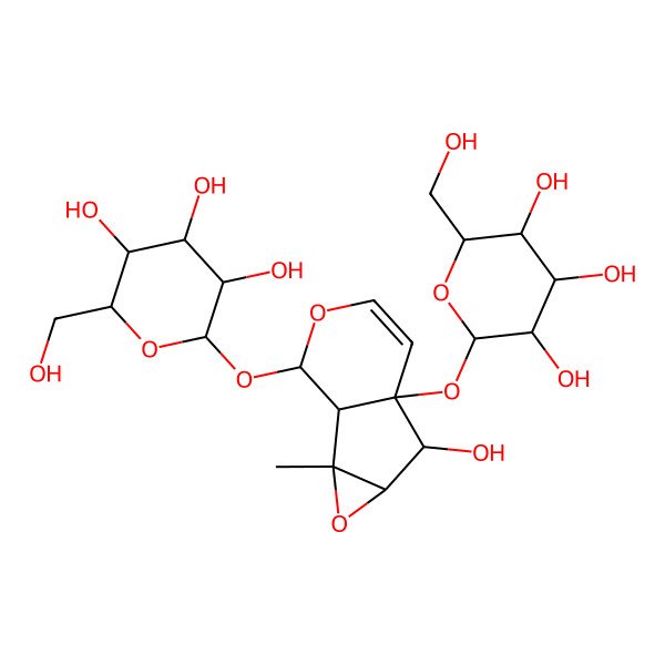2D Structure of 2-(Hydroxymethyl)-6-[[5-hydroxy-2-methyl-6-[3,4,5-trihydroxy-6-(hydroxymethyl)oxan-2-yl]oxy-3,9-dioxatricyclo[4.4.0.02,4]dec-7-en-10-yl]oxy]oxane-3,4,5-triol