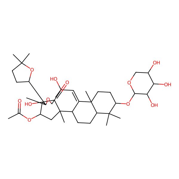 2D Structure of [6-(5,5-Dimethyloxolan-2-yl)-5,10-dihydroxy-2,6,13,17,17-pentamethyl-8-oxo-16-(3,4,5-trihydroxyoxan-2-yl)oxy-7-oxapentacyclo[10.8.0.02,9.05,9.013,18]icos-11-en-4-yl] acetate