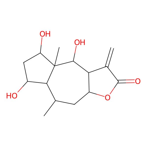 2D Structure of 6,8,9-trihydroxy-5,8a-dimethyl-1-methylidene-4,5,5a,6,7,8,9,9a-octahydro-3aH-azuleno[6,5-b]furan-2-one