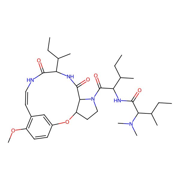 2D Structure of (2S,3R)-N-[(2S,3R)-1-[(3S,7S,10S,13E)-10-[(2R)-butan-2-yl]-16-methoxy-8,11-dioxo-2-oxa-6,9,12-triazatricyclo[13.3.1.03,7]nonadeca-1(19),13,15,17-tetraen-6-yl]-3-methyl-1-oxopentan-2-yl]-2-(dimethylamino)-3-methylpentanamide