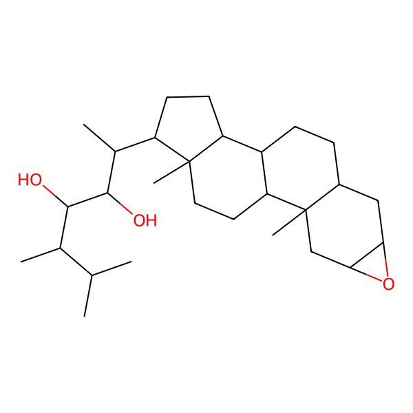 2D Structure of (2S,3R,4R,5R)-2-[(1S,2S,4S,6R,8S,11R,12S,15R,16S)-2,16-dimethyl-5-oxapentacyclo[9.7.0.02,8.04,6.012,16]octadecan-15-yl]-5,6-dimethylheptane-3,4-diol