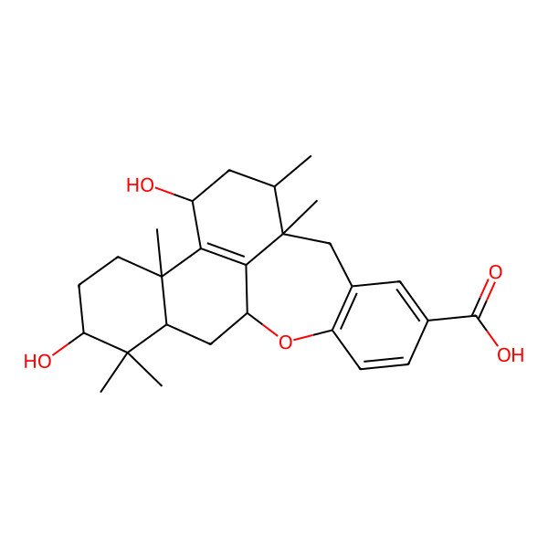 2D Structure of 5,10-Dihydroxy-4,4,8,12,13-pentamethyl-21-oxapentacyclo[11.8.1.03,8.09,22.015,20]docosa-9(22),15(20),16,18-tetraene-17-carboxylic acid